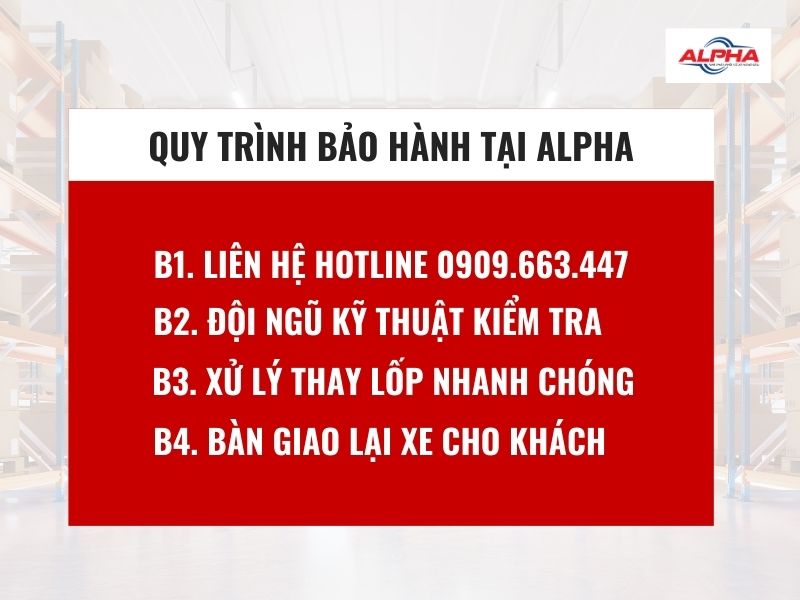 quy trình bảo hành vỏ xe nâng tại Alpha